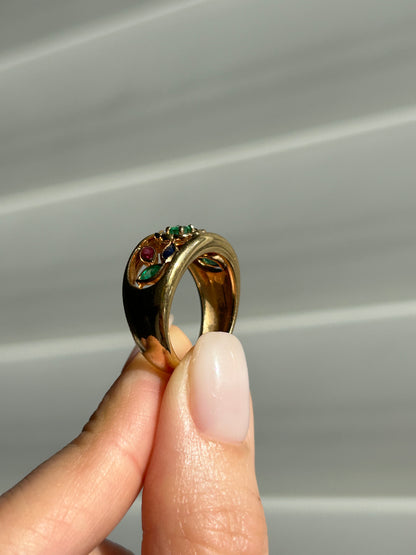 Vintage 18k Gold Givenchy Diamond and Gemstones Flower Ring