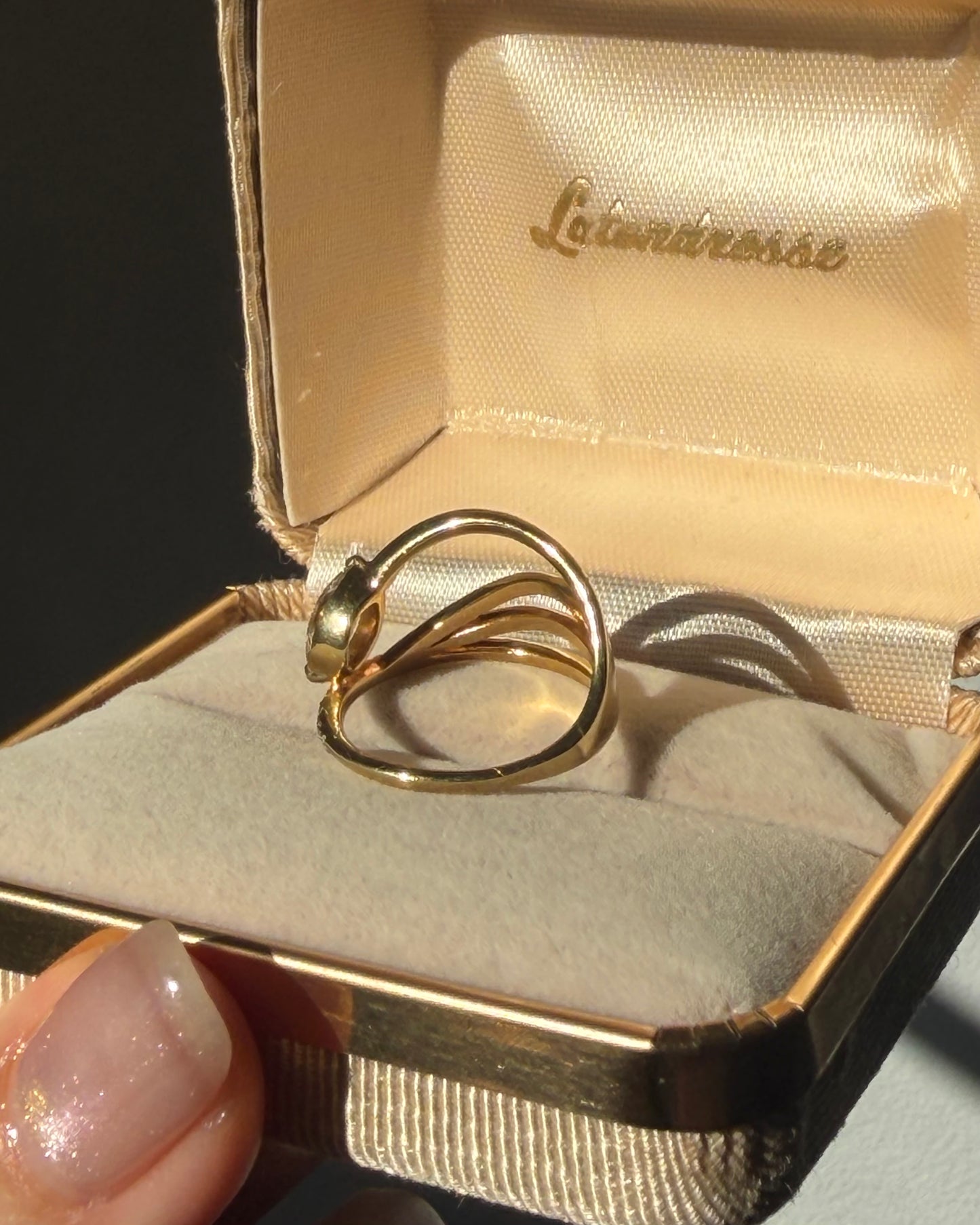 Modern Estate 18k Gold Very Light Brown Marquise Diamond Asymmetric Bypass Ring