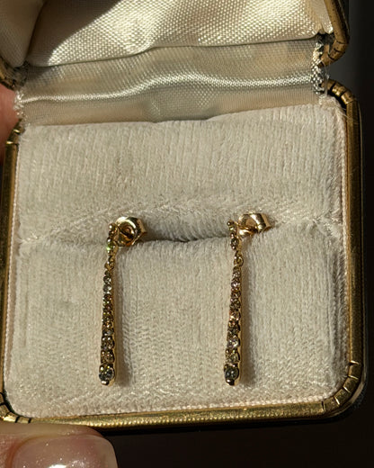 Vintage 18k Diamond Bar Dangle Earrings