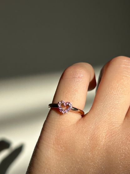 Vintage 18k Pink Gold Pink Sapphire Heart Pinky Ring