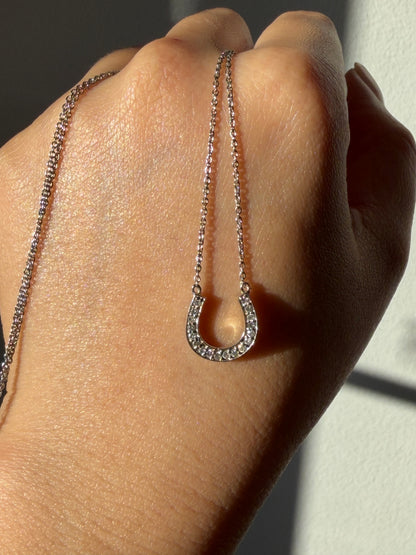 Vintage 18k White Gold Diamond Horseshoe Necklace