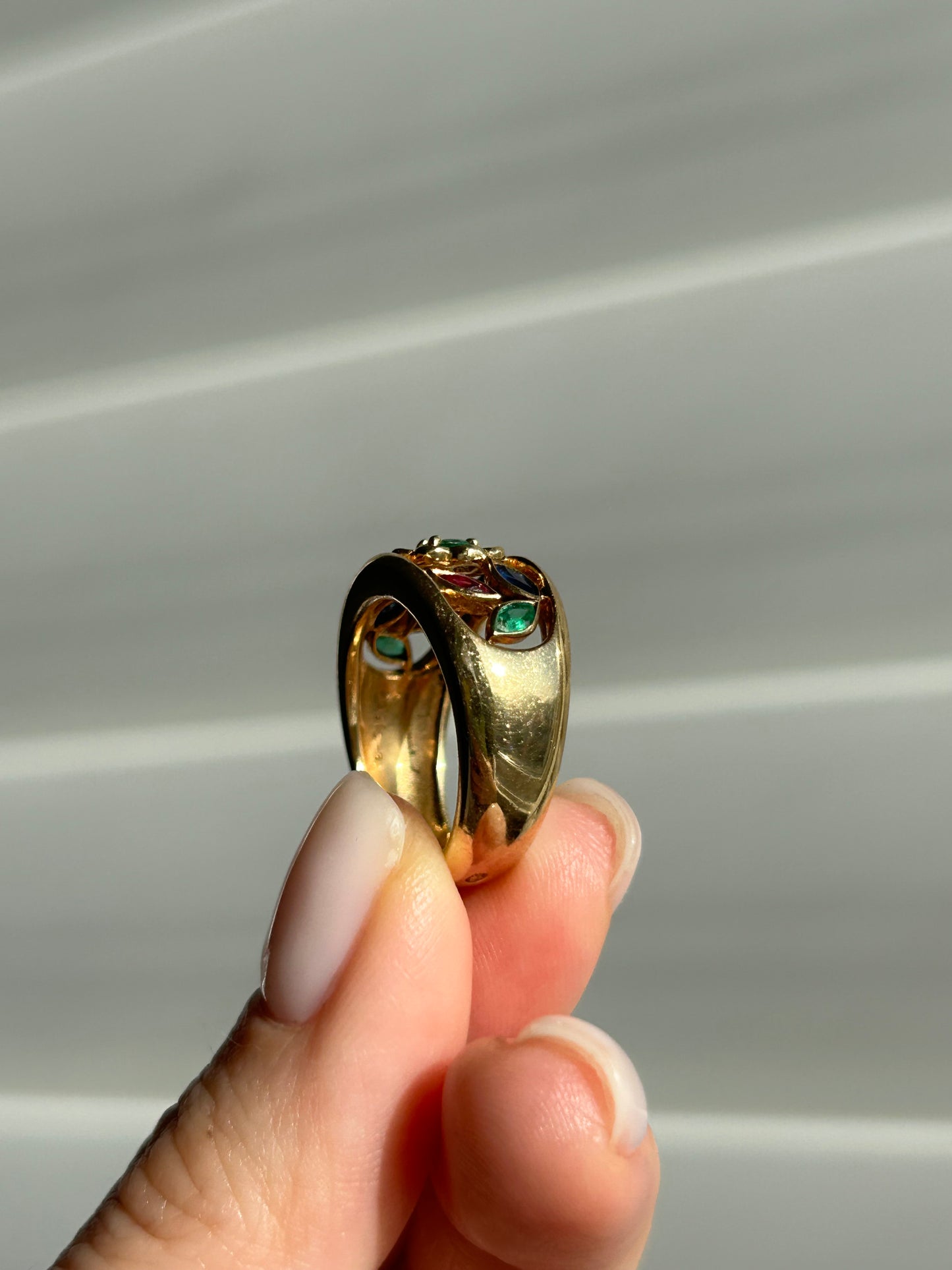 Vintage 18k Gold Givenchy Diamond and Gemstones Flower Ring