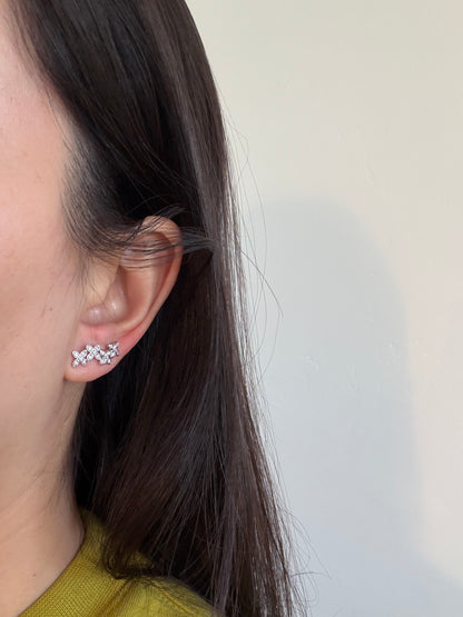 Modern Estate 18k White Gold Diamond Flower Climber Earrings - 0.30ctw