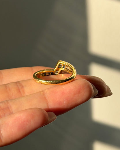 Vintage 18k Gold East-West Baguette Diamond and Sapphire Bypass Ring