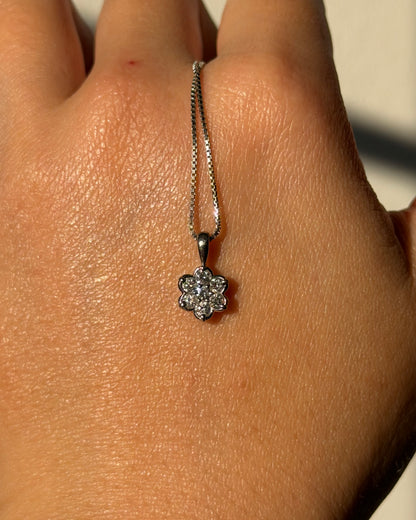 Dainty Vintage Platinum Diamond Flower Charm