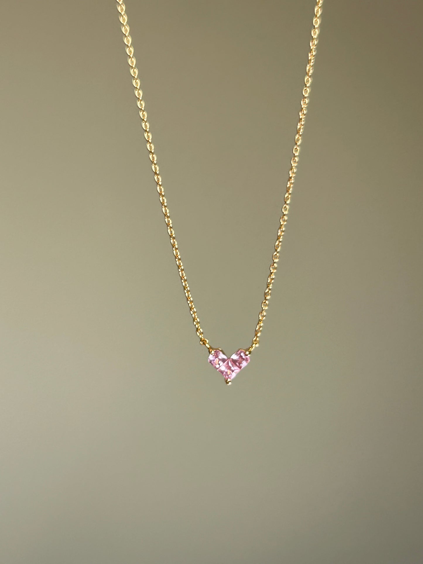 Modern 18k Gold Invisible Set Pink Sapphire Pixelated Heart Dainty Necklace