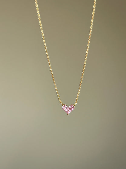 Modern 18k Gold Invisible Set Pink Sapphire Pixelated Heart Dainty Necklace