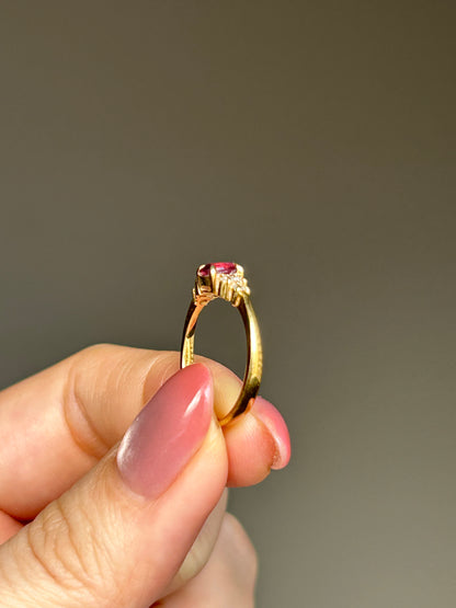 Vintage 18k Gold Pink Tourmaline and Diamond Ring