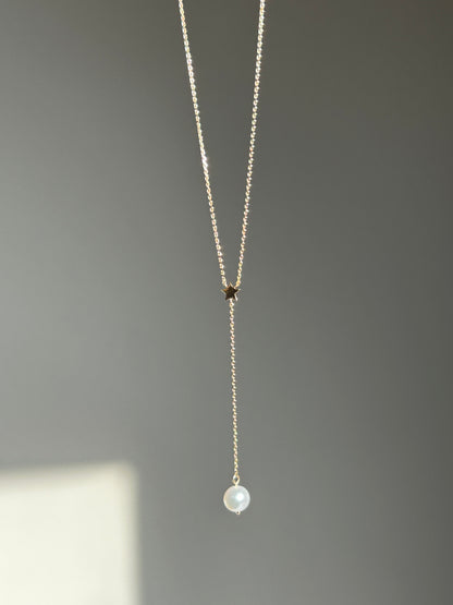 Elegant 10k Gold Pearl Lariat Necklace