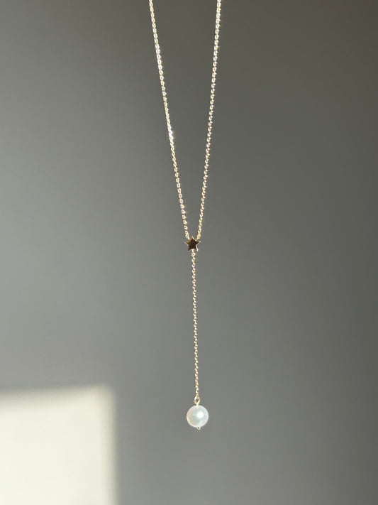 Elegant 10k Gold Pearl Lariat Necklace