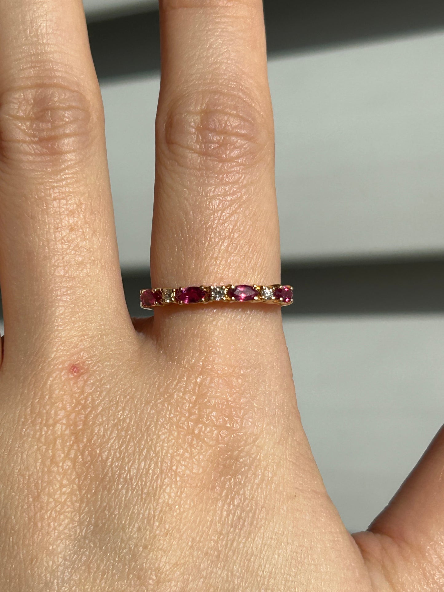 Vintage 18k Gold Ruby Marquise and Diamond Stacking Ring