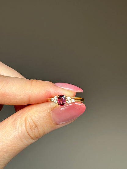 Vintage 18k Gold Pink Tourmaline and Diamond Ring