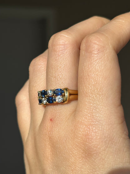 Vintage 18k Gold Sapphire and Diamond Double Row Ring
