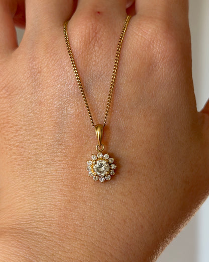 Vintage 18k Gold Light Yellow Diamond Sunflower Halo Pendant