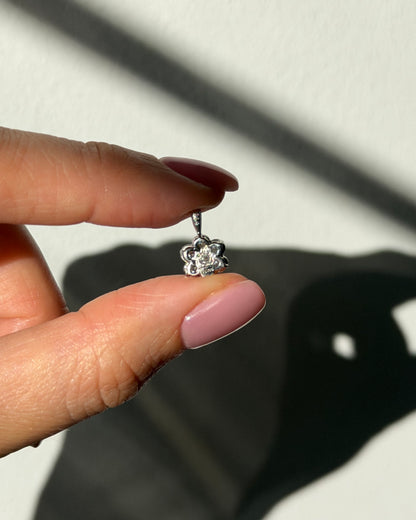 Dainty Vintage Platinum Diamond Flower Charm