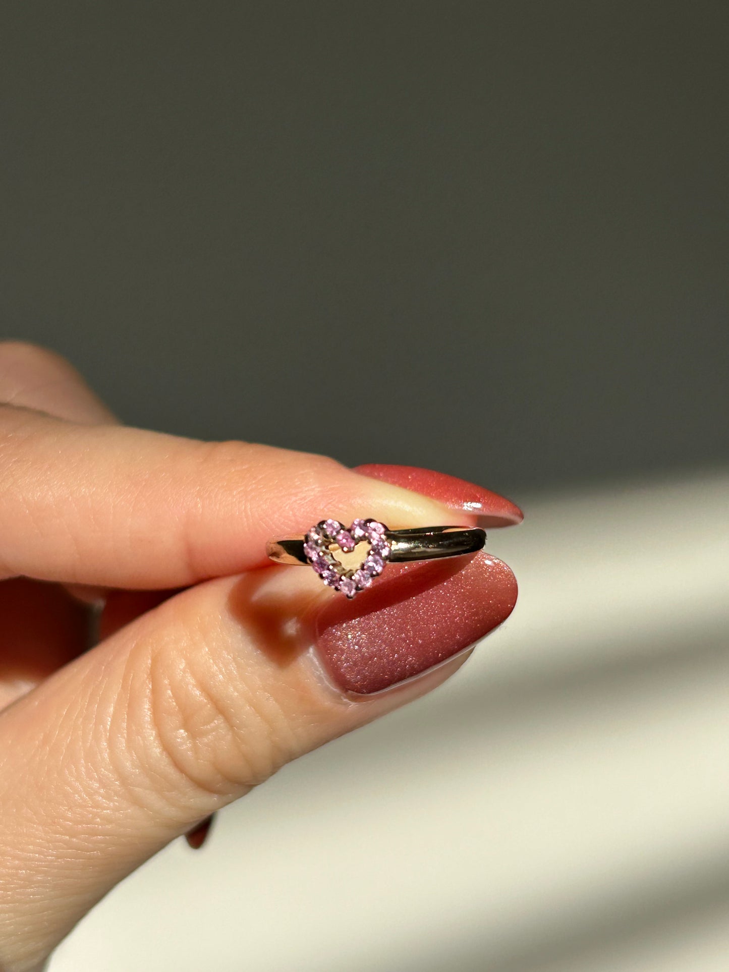 Vintage 18k Pink Gold Pink Sapphire Heart Pinky Ring