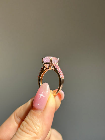 Vintage 18k Yellow Gold Kunzite Cocktail Ring - Pave Pink Sapphires