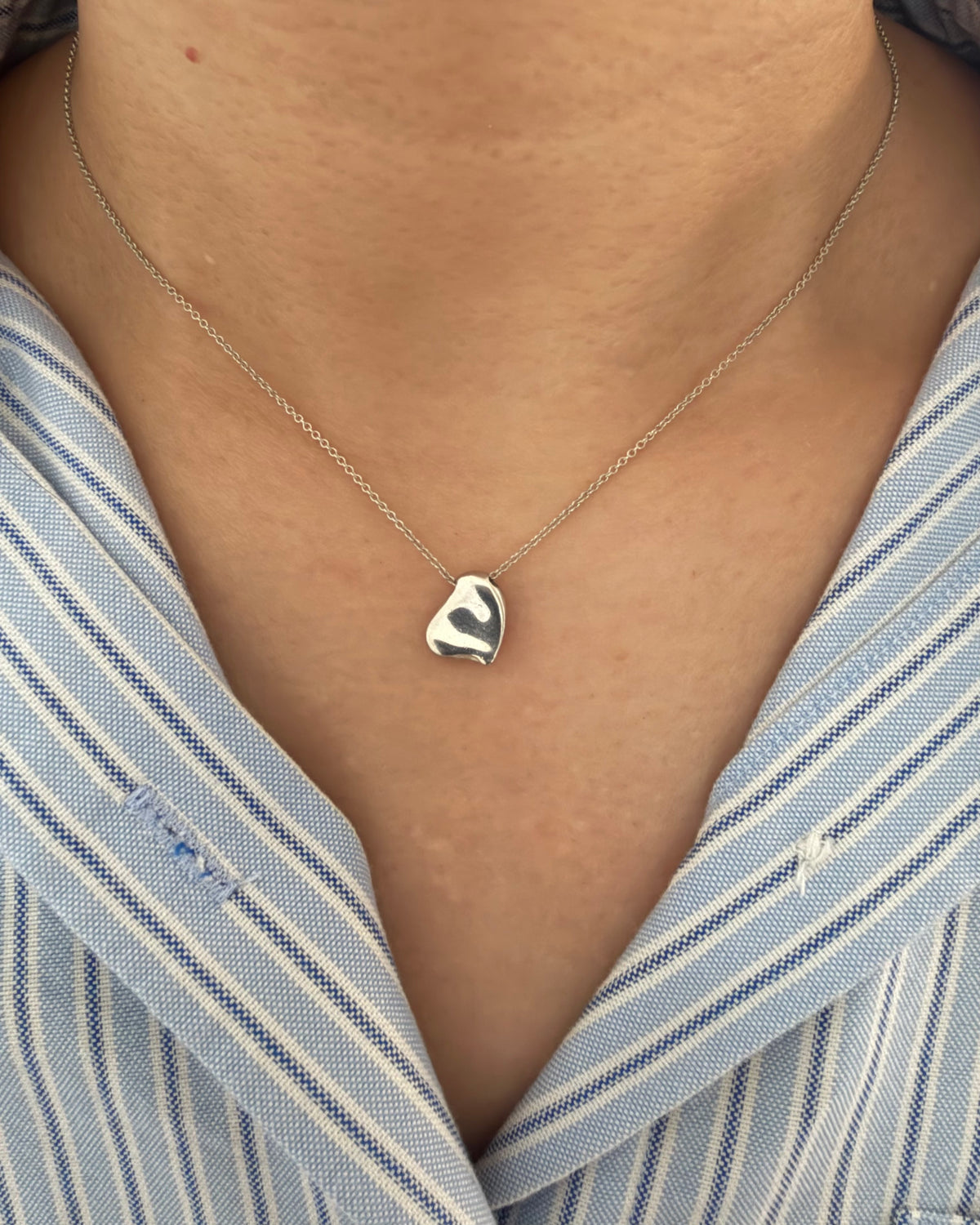 Vintage Silver Tiffany & Co Elsa Peretti Small Full Heart Necklace