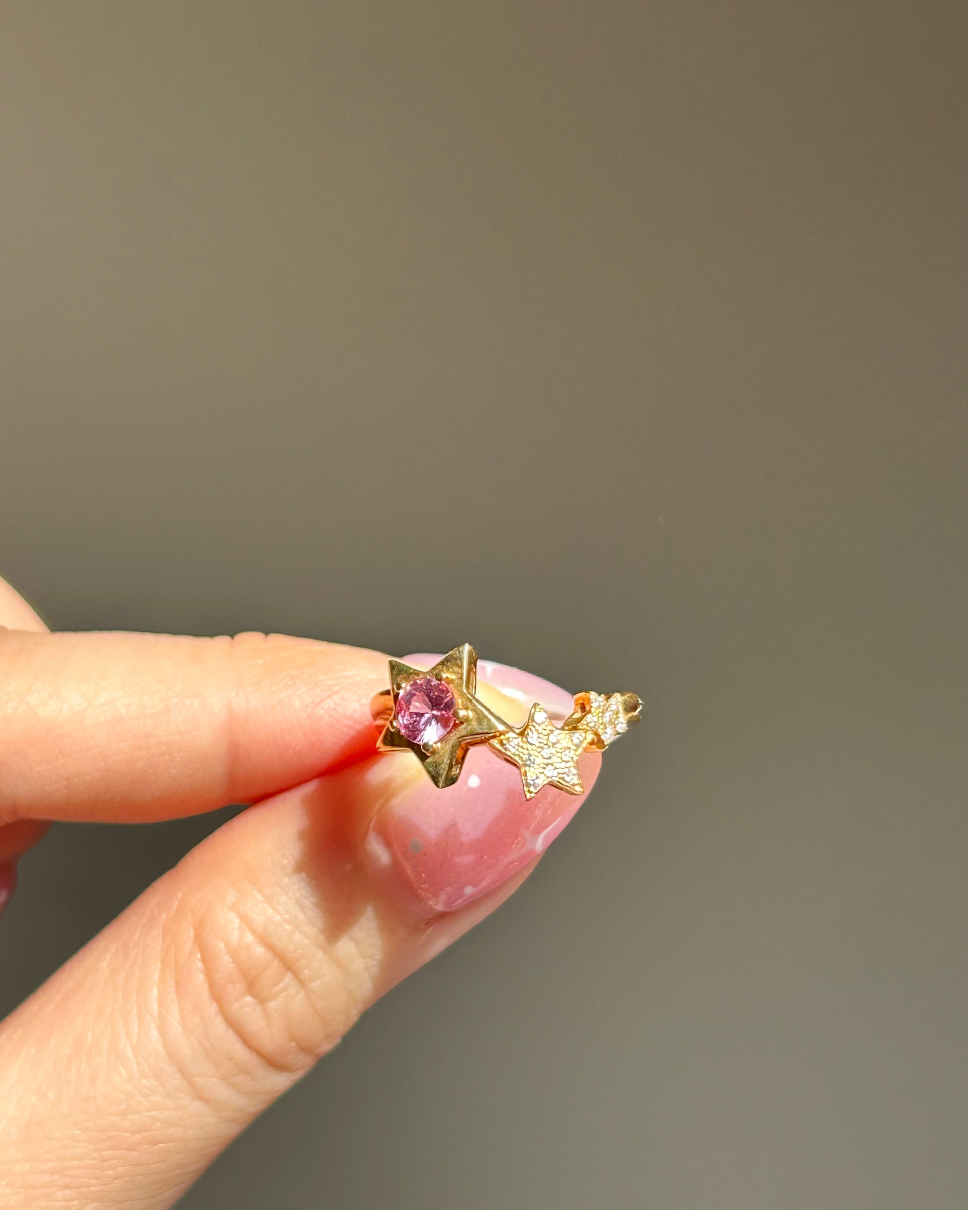 pink sapphire diamond celestial star gold ring