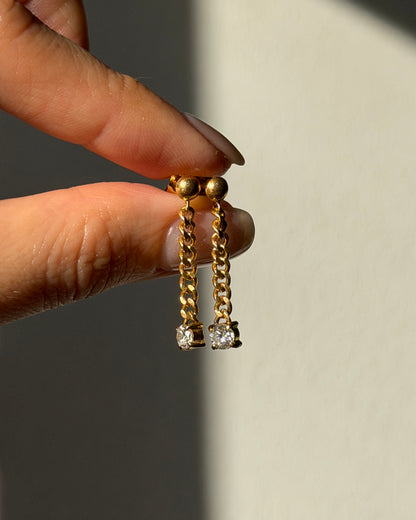 Vintage 18k Gold Diamond Drop Chain Earrings