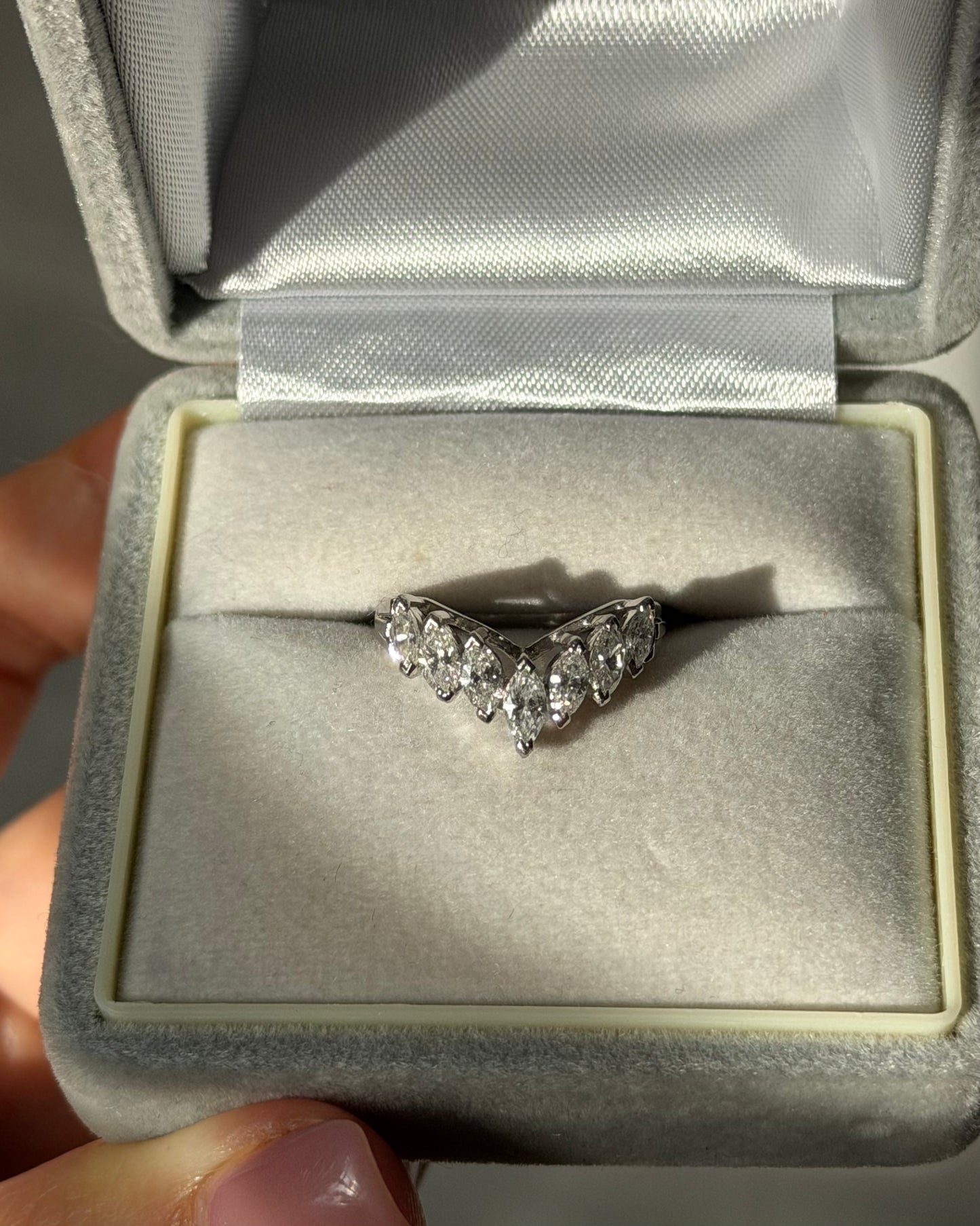 Vintage Platinum Marquise Cut Diamond Chevron V-Shaped Ring