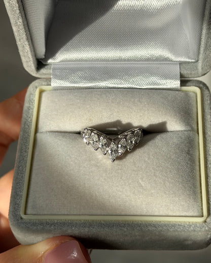 Vintage Platinum Marquise Cut Diamond Chevron V-Shaped Ring