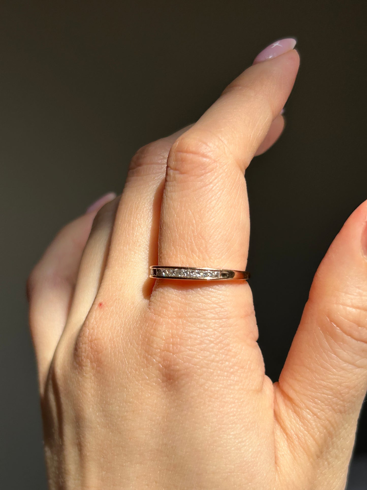 Vintage 18k Rose Gold Gold Channel Set Diamond Stackable Ring - Princess Cut Diamond Ring Size 8.25