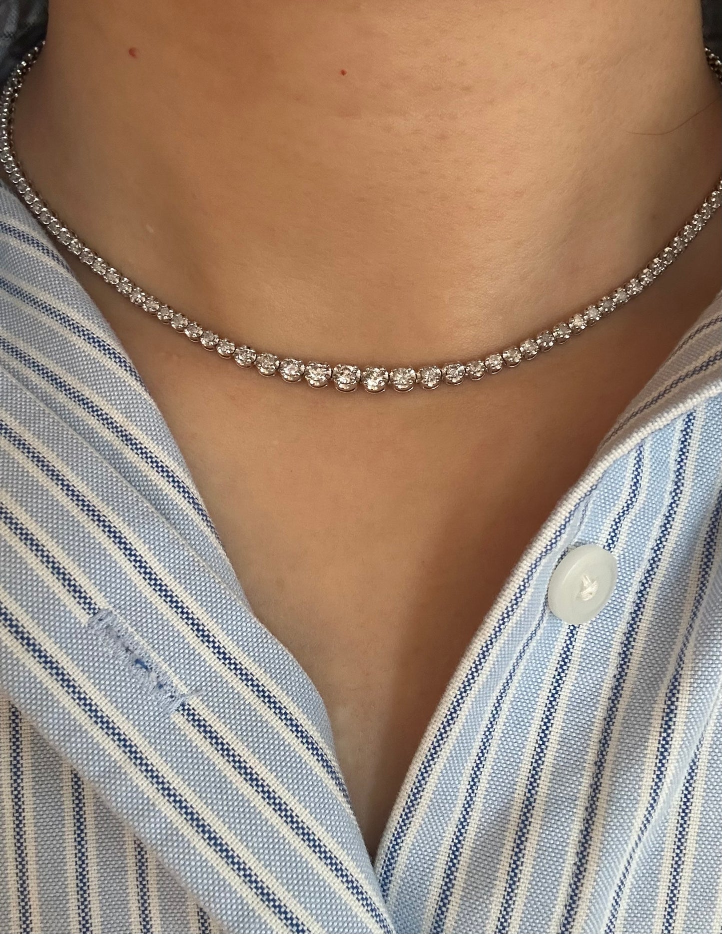 Vintage 18k White Gold 3 ct Diamond Tennis Necklace
