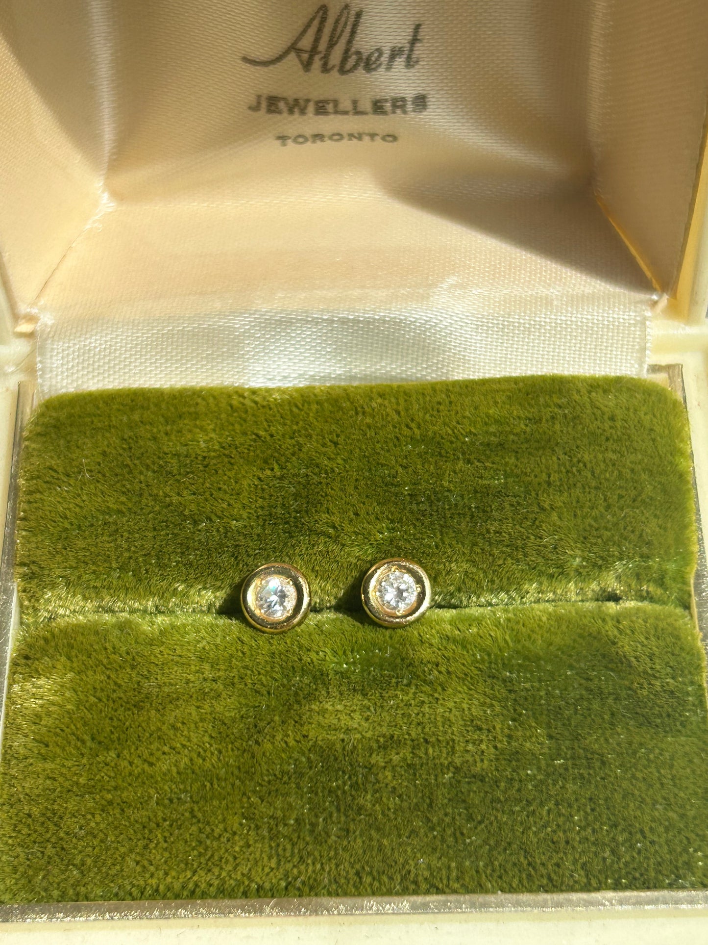 Vintage 18k Bezel Set Diamond Stud Earrings