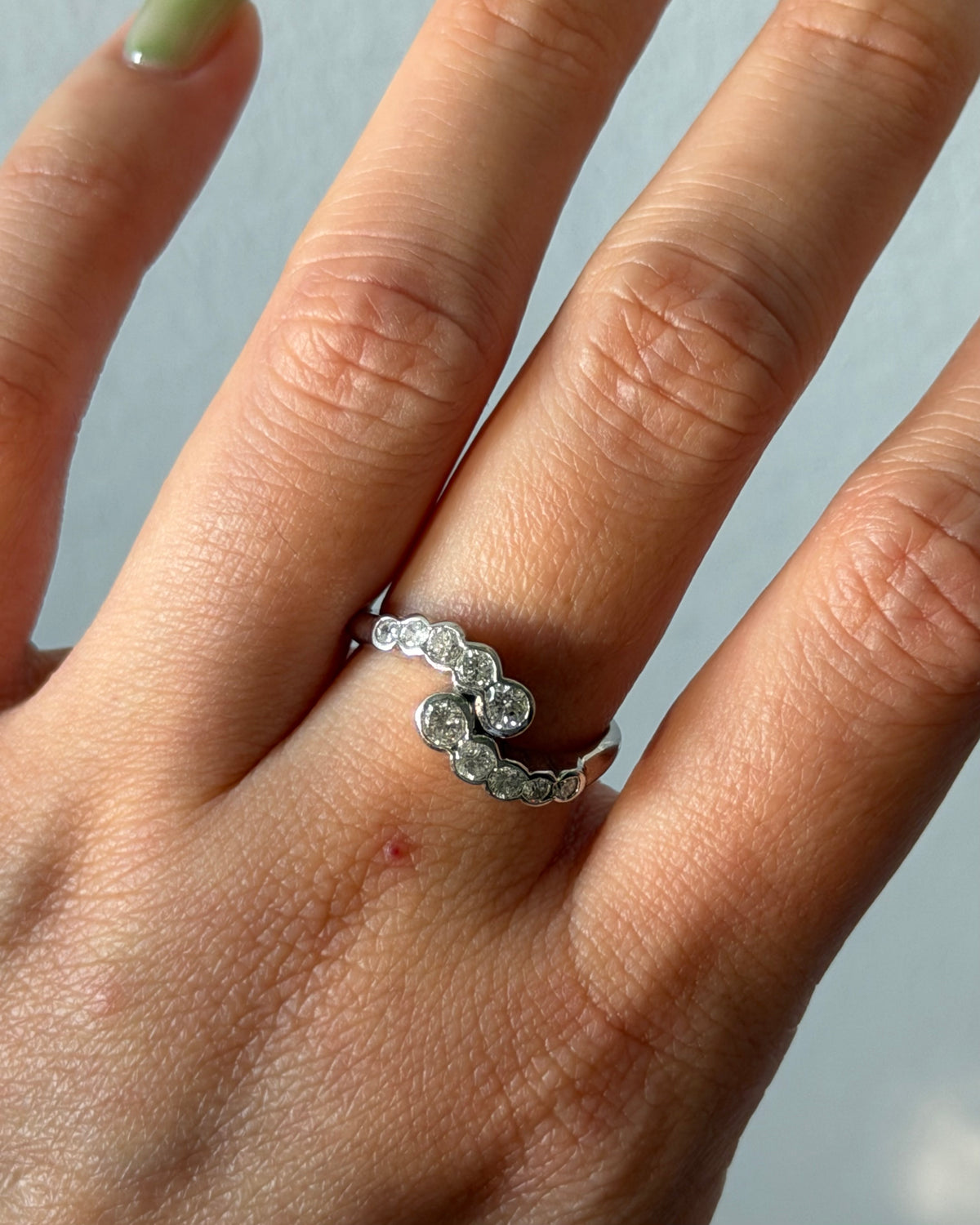 Vintage Platinum Bezel Set Diamond Bypass Ring