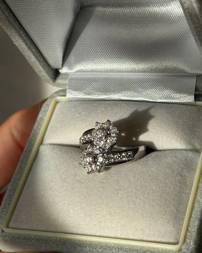 Vintage Platinum 1.0 CTW Diamond Flower Bypass Ring