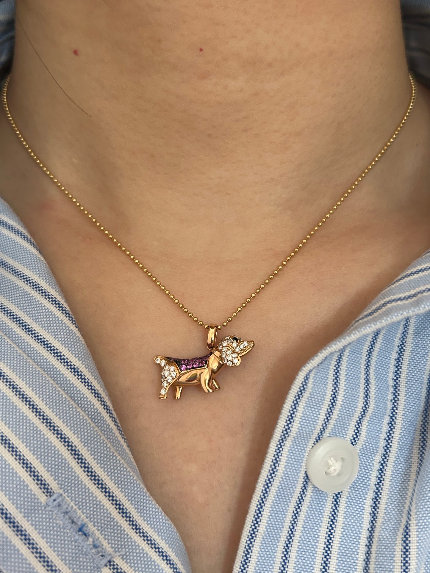 Vintage 18k Pink Gold Sausage Dog Pendant