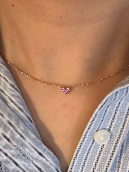 Modern 18k Gold Invisible Set Pink Sapphire Pixelated Heart Dainty Necklace