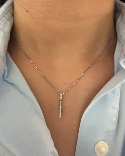 Vintage 18k White Gold Dangle Diamond Bar Pendant