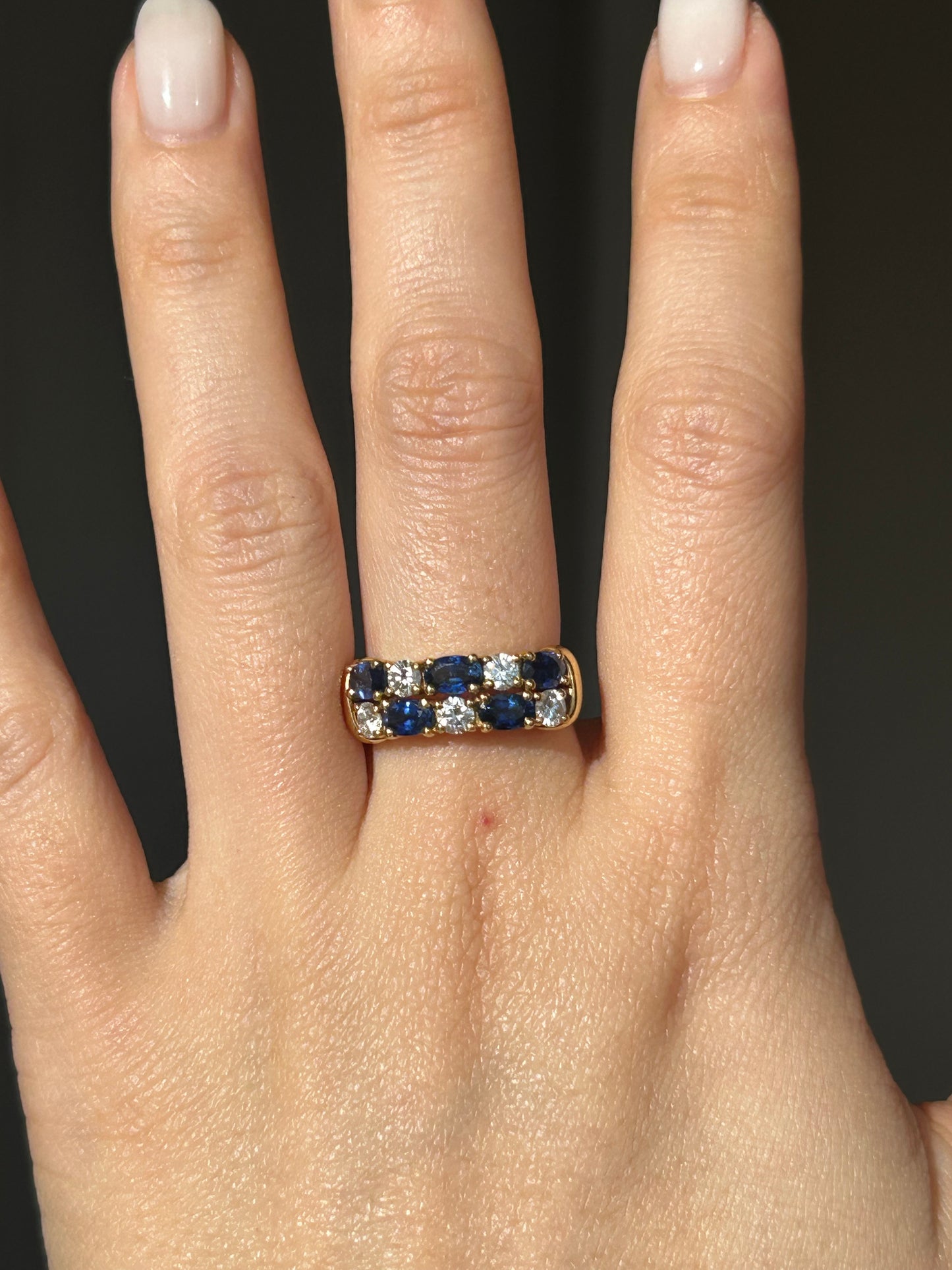 Vintage 18k Gold Sapphire and Diamond Double Row Ring