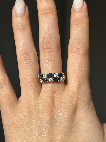 Vintage 18k Gold Sapphire and Diamond Double Row Ring