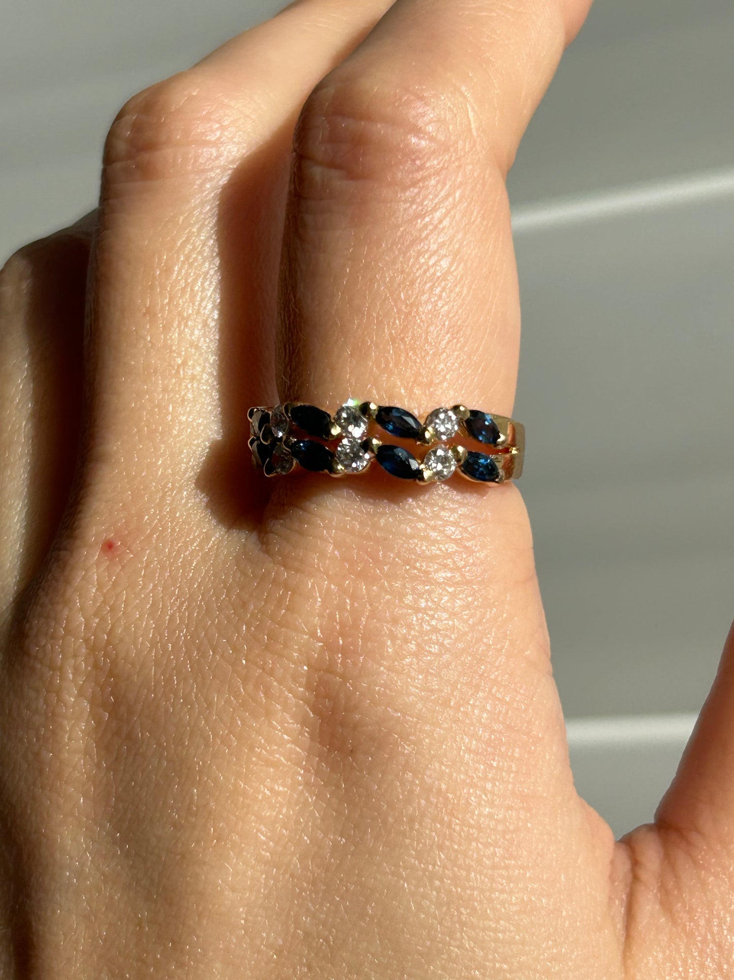 Vintage 18k sapphire marquise and diamond half eternity band