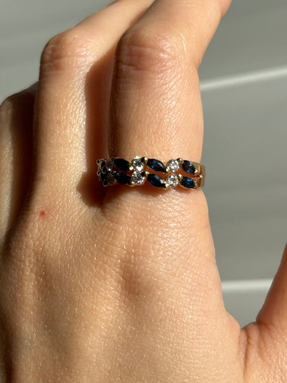 Vintage 18k sapphire marquise and diamond half eternity band