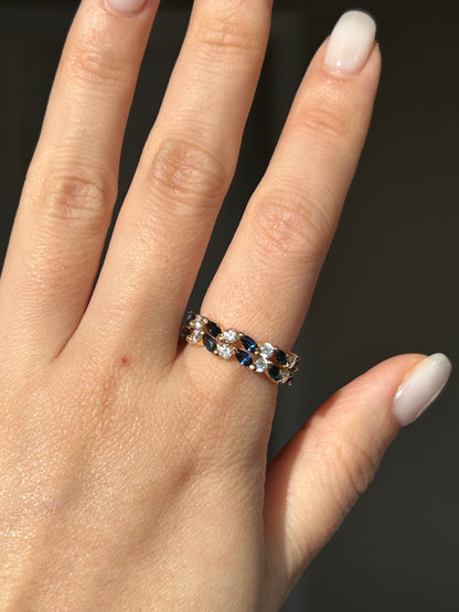 Vintage 18k sapphire marquise and diamond half eternity band