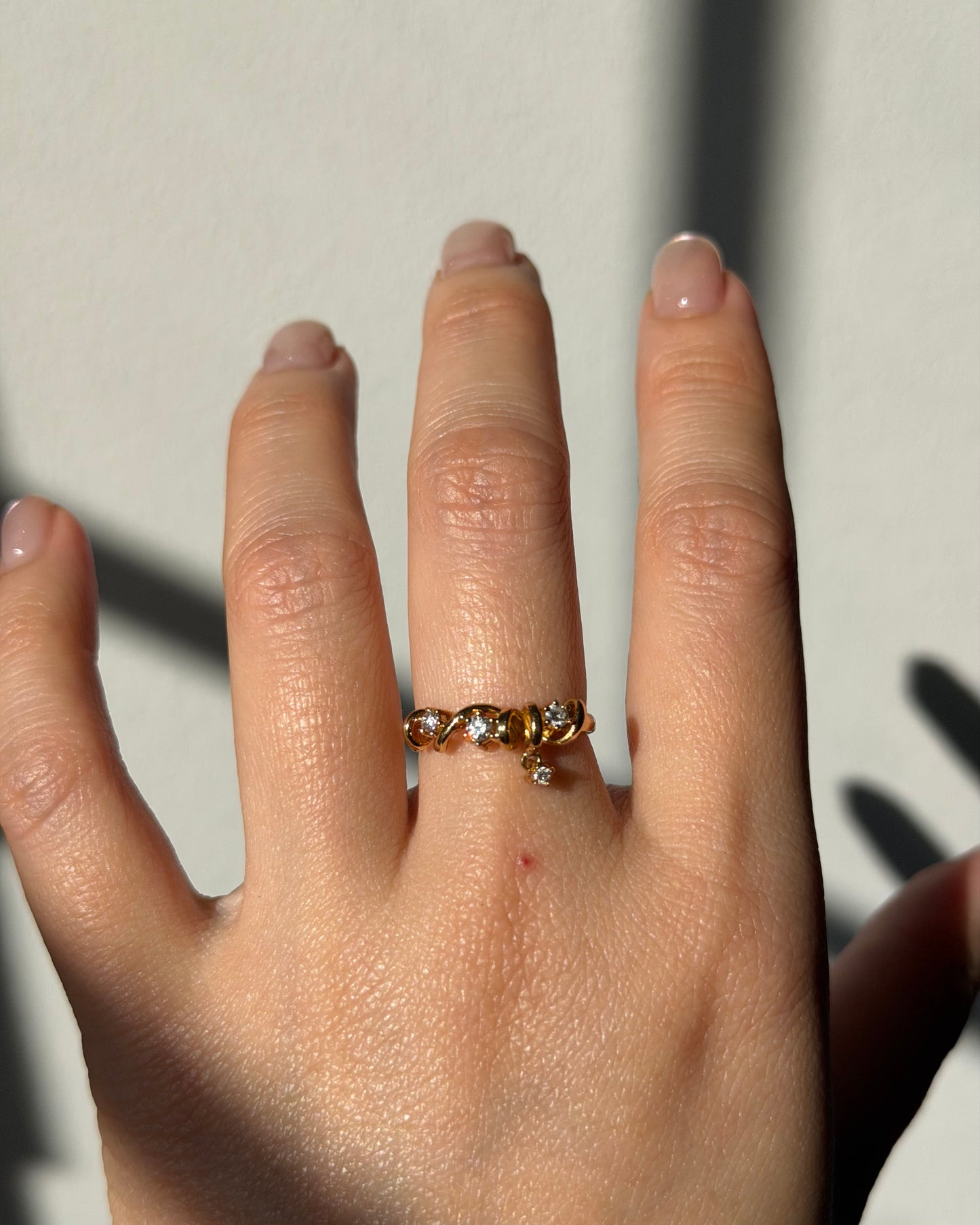 Vintage 18k Yellow Gold Diamond Coil Wrap Ring with Diamond Charm