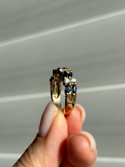 Vintage 18k sapphire marquise and diamond half eternity band