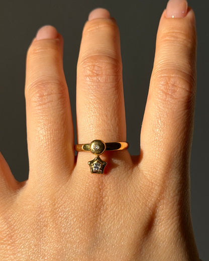 Vintage Circa 1990s 18k Gold Diamond Star Spinner Ring