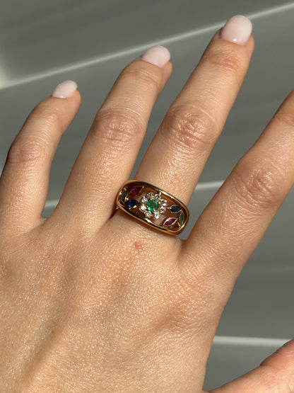 Vintage 18k Gold Givenchy Diamond and Gemstones Flower Ring
