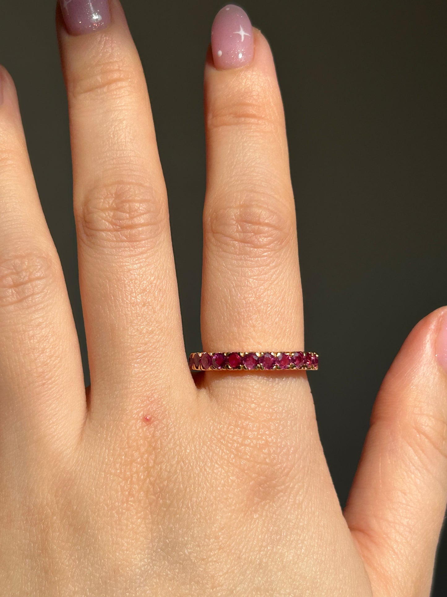 Vintage 18k Gold Ruby 3/4 Eternity Stacking Band