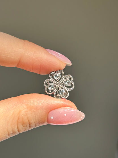 Modern Estate 18k WG Rose Cut Diamond Clover Slider Pendant