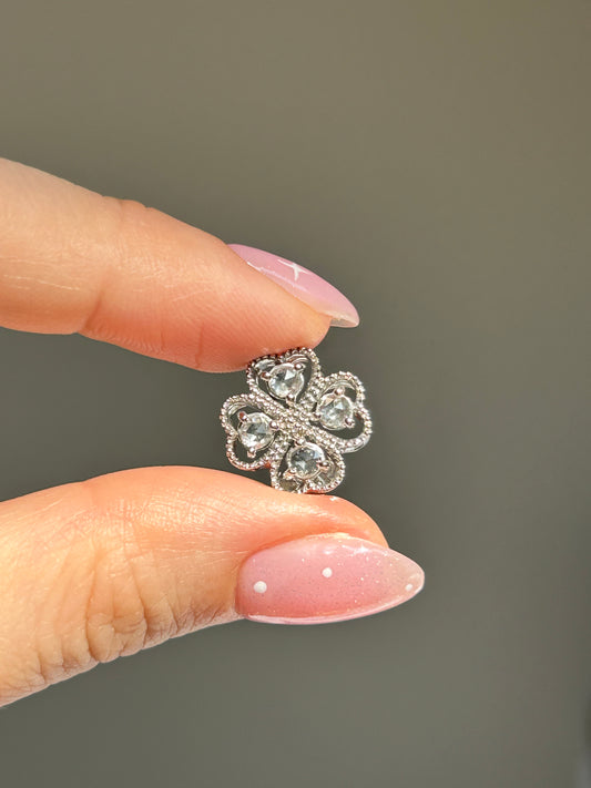 Modern Estate 18k WG Rose Cut Diamond Clover Slider Pendant