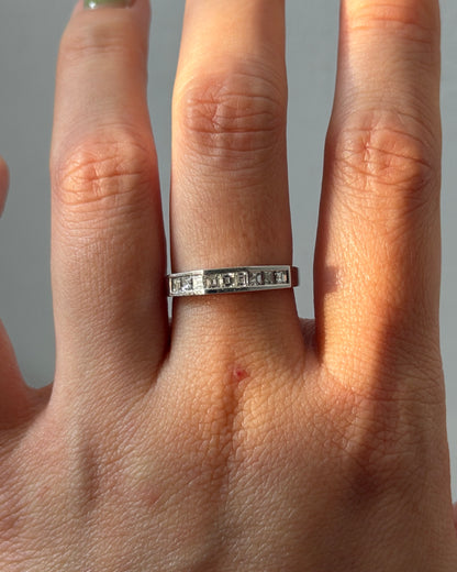 Vintage Platinum Carre Cut Diamond Half Octagonal Motif Stackable Band