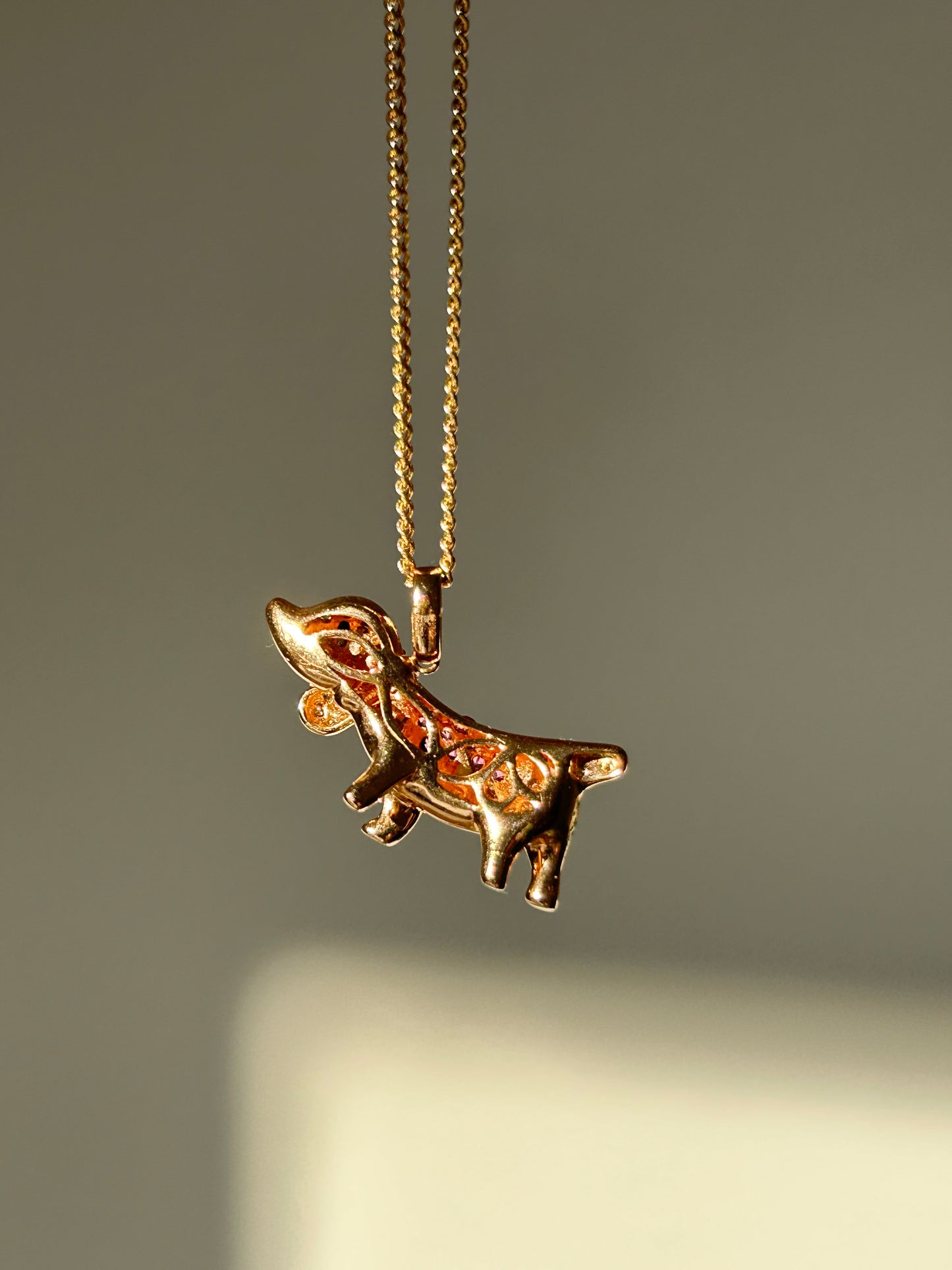 Vintage 18k Pink Gold Sausage Dog Pendant