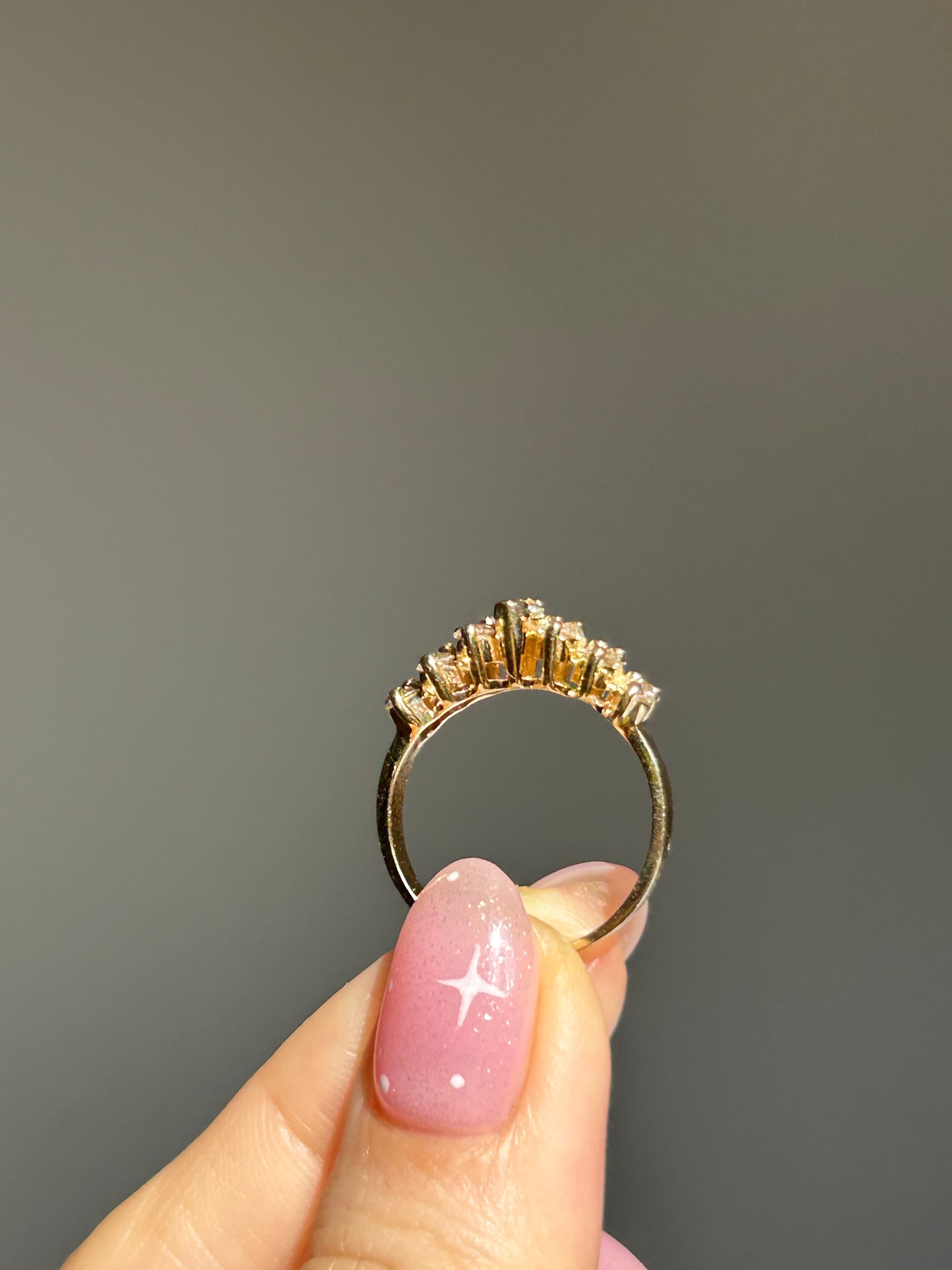 Vintage 14k Gold Center Yellow Marquise Double Row Diamond Ring