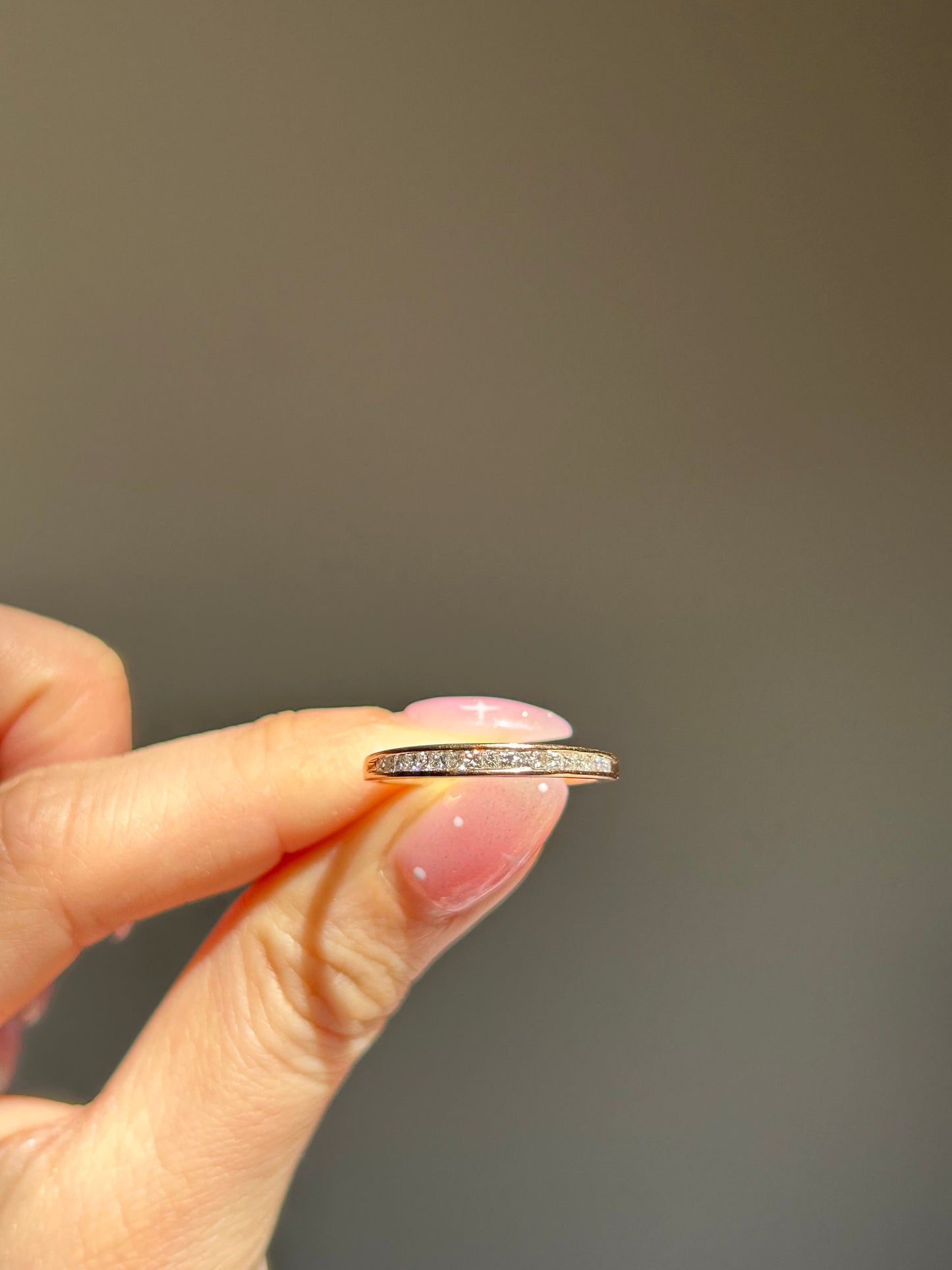 Vintage 18k Rose Gold Gold Channel Set Diamond Stackable Ring - Princess Cut Diamond Ring Size 8.25